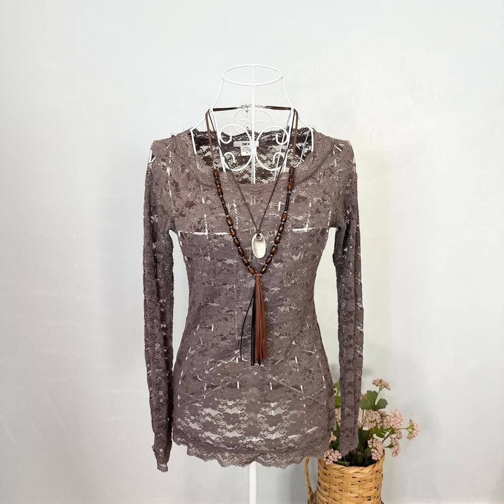 Cute brown/purple y2k lace mesh long sleeve top
